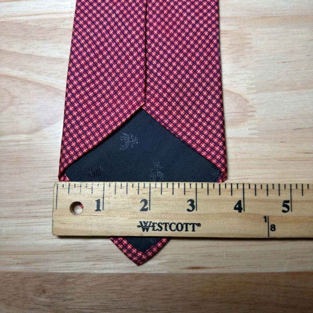 Brooks Brothers Necktie Mens OS Red Silk Geometric Grid Makers Made in USA Tie